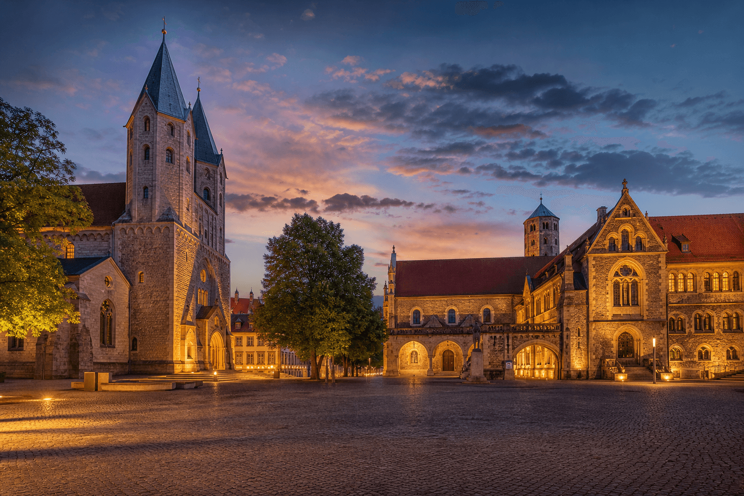 PLACEHOLDER: Burgplatz und Dom im warmen Abendlicht — Escort Braunschweig (Austauschbild)